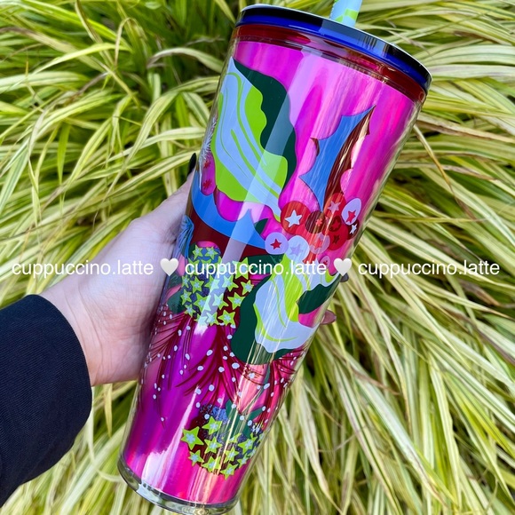 🎄LAST ONE❤️Starbucks Target 2023 Pink Candy Cane ‘Foliage’ Straw Topper Tumbler - Picture 4 of 7